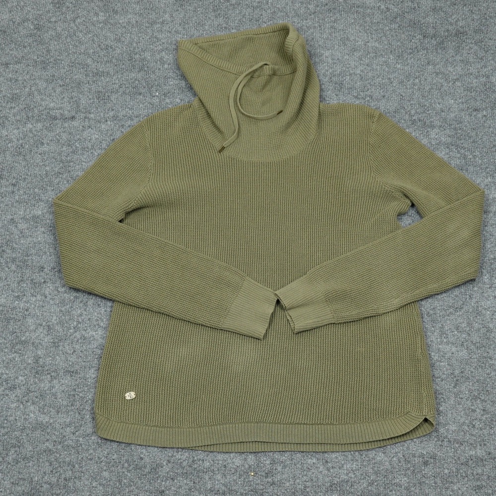 Lauren Ralph Lauren Sweater Womens Medium Green Funnel Neck Waffle Knit Cotton